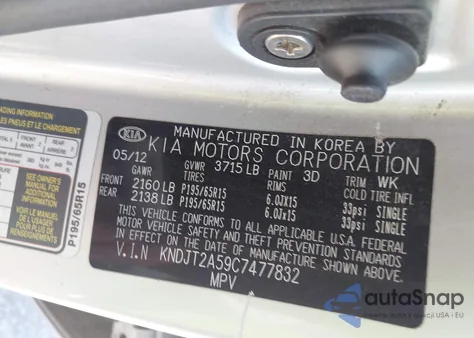 2012 Kia Soul z USA, uszkodzony, nr VIN KNDJT2A59C7477832